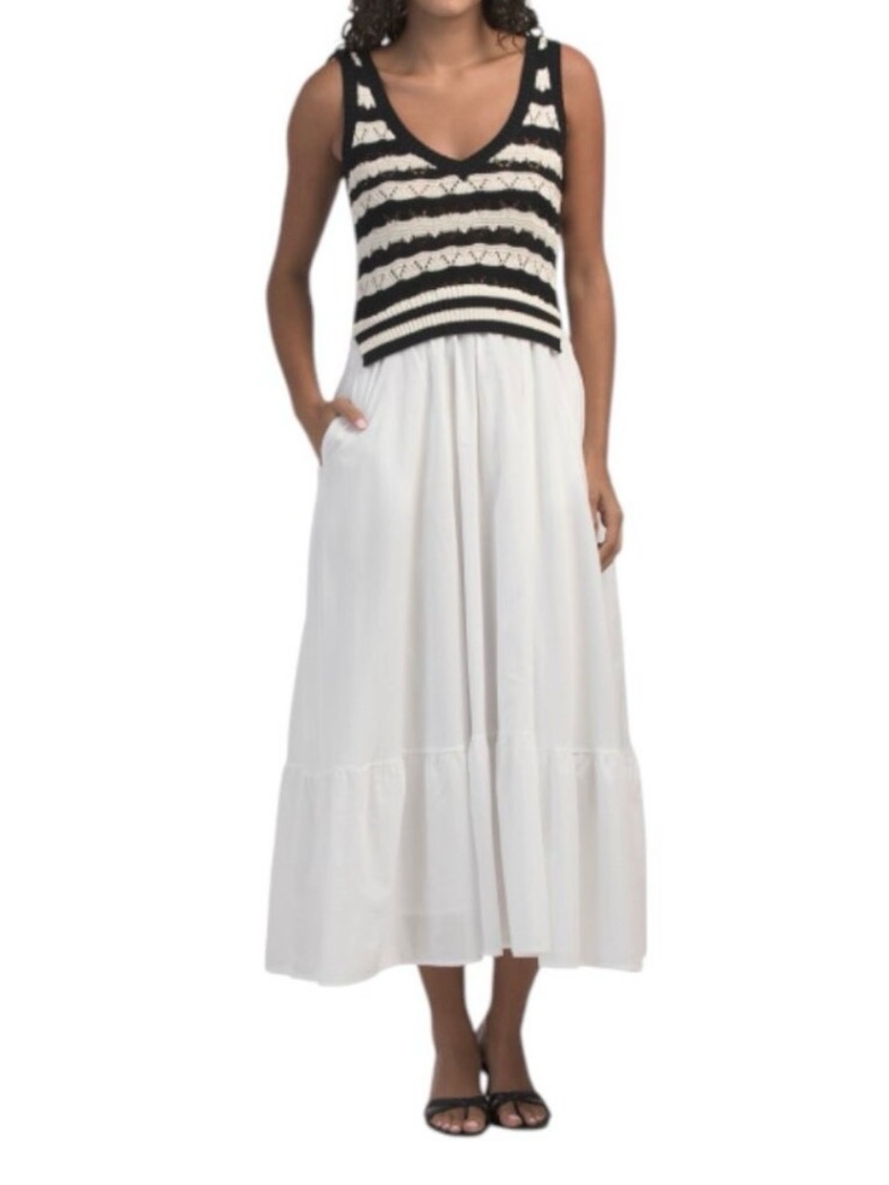 Elan Black & White Knit-Bodice Midi Dress